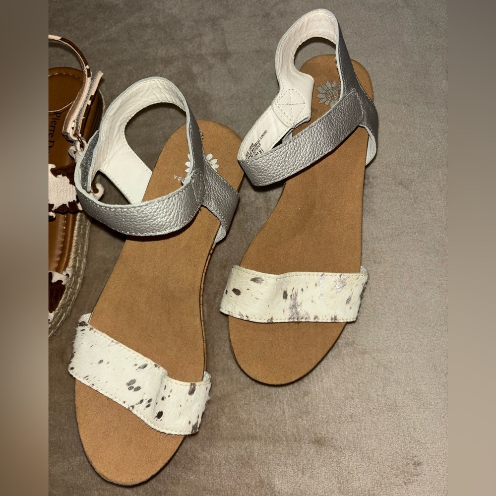 Real cow fur wedges- Velcro ankle straps